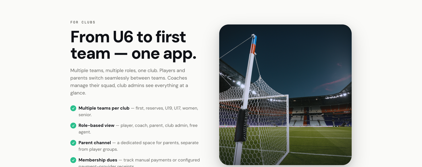 Multi-team architecture: from U6 to first team, one app