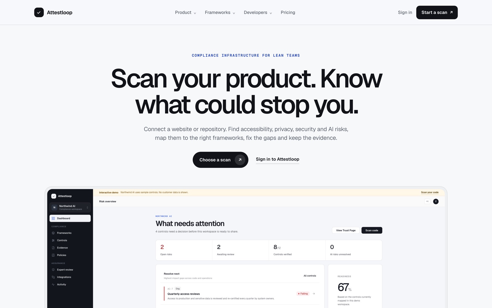 Attestloop, the compliance scanner this project shipped as